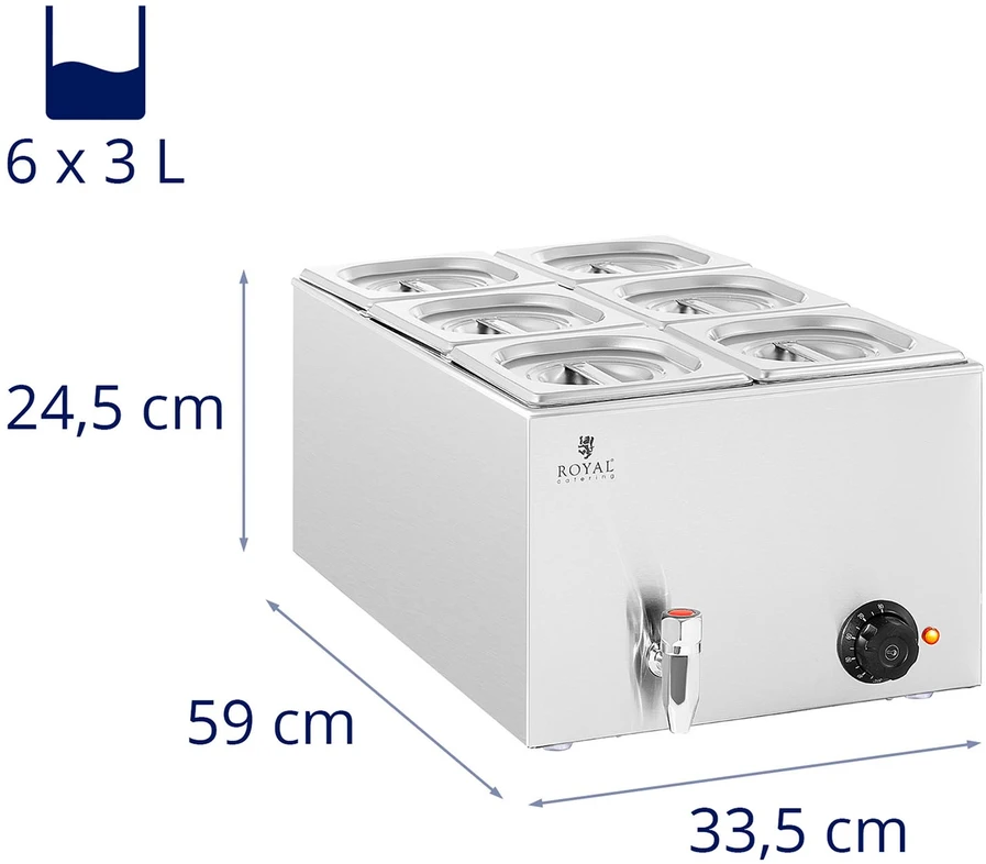 Elektrinis maisto šildytuvas su 6 GN 1/6 talpomis. 600 W