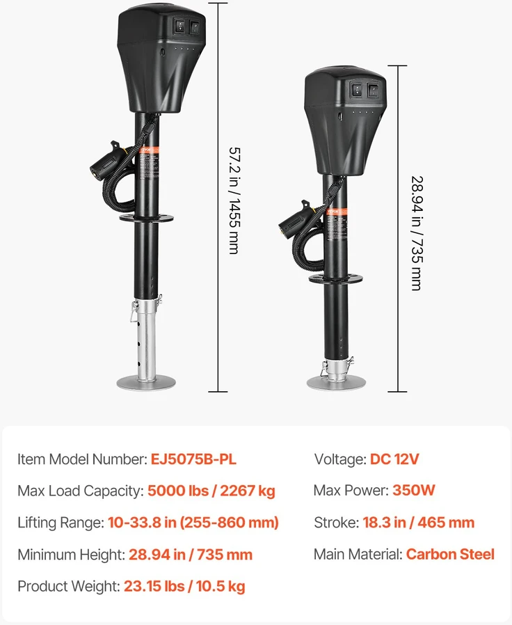 Elektrinis priekabos domkratas 2267 kg. kėlimo aukštis 255–860 mm. 7 kontaktų kištukas