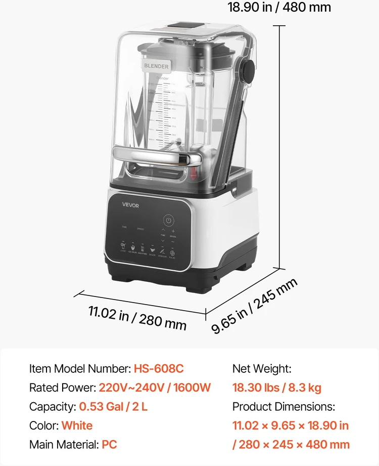 Elektrinis stalinis maišytuvas-trintuvas kokteiliams. 2 l. 2200 W. 26000 aps/min. baltas