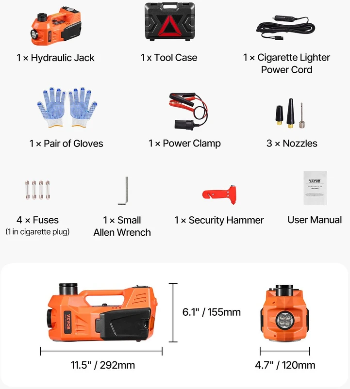 Elektrinis žirklinis keltuvas 5T su integruotu padangų pripūtimu 12V kėlimas 155-445 mm