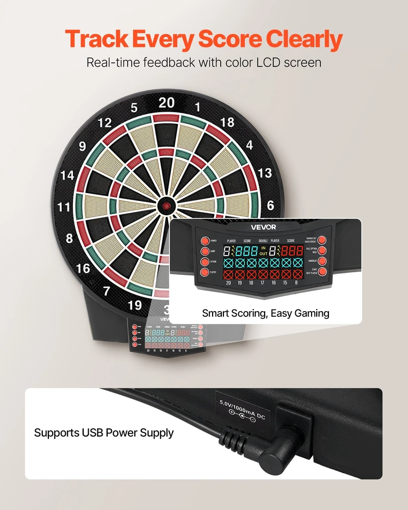 Elektroninis dart taikinys. 391 mm. 43 žaidimai. iki 8 žaidėjų. spalvotas LED ekranas