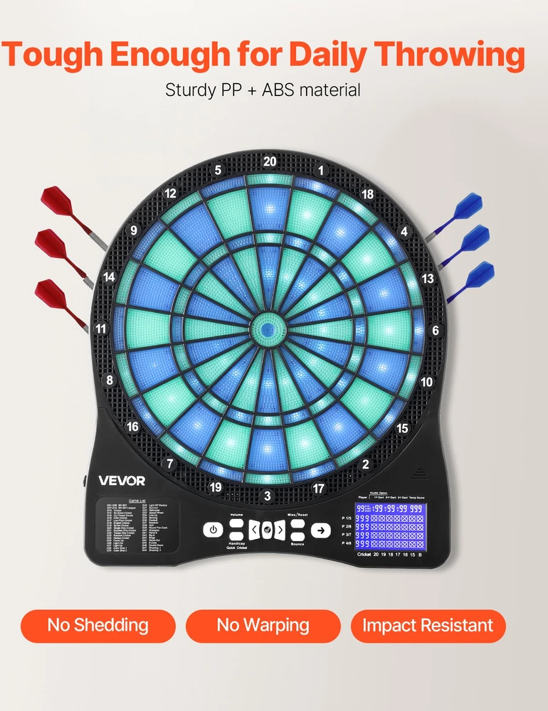 Elektroninis dart taikinys su LED apšvietimu. 48 žaidimai. iki 8 žaidėjų