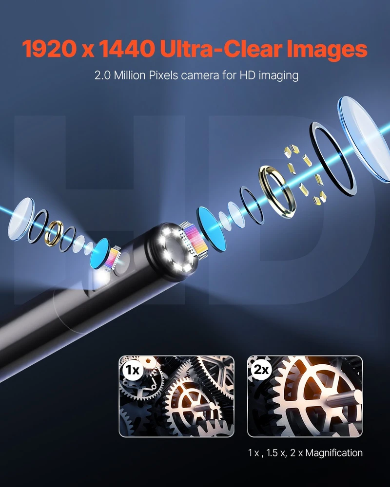 Endoskopo kamera su apšvietimu Apžiūros kamera HD 1920P con 8 + 1 Luci LED boroskopas a dvigubu lęšiu con Zoom 2X kabeliu Serpente da 3 m Impermeabile IP67 per Auto