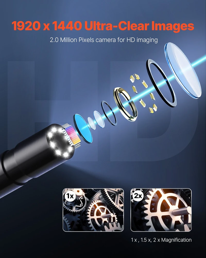 Endoskopo kamera su apšvietimu Apžiūros kamera con 8 LED apšvietimu con kabeliu Semirigido da 5 m boroskopas HD 1920P con Zoom 2X Impermeabile IP67 per Auto kabeliu Idraulico