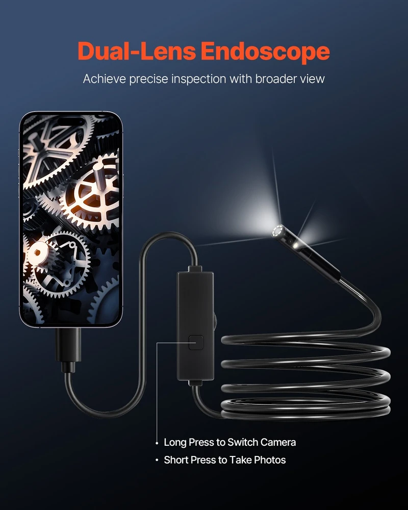 Endoskopo kamera su apšvietimu Apžiūros kamera HD 1920P con 8 + 1 Luci LED boroskopas a dvigubu lęšiu con Zoom 2X kabeliu Serpente da 3 m Impermeabile IP67 per Auto