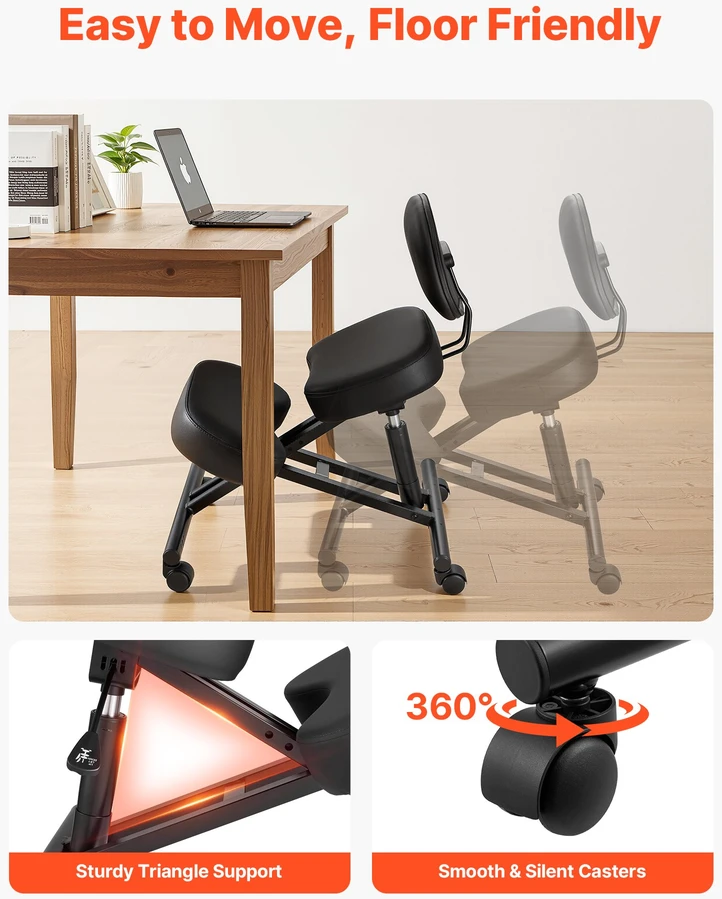 Ergonominė klūpėjimo kėdė su atlošu. reguliuojamas aukštis. laikomoji 120 kg