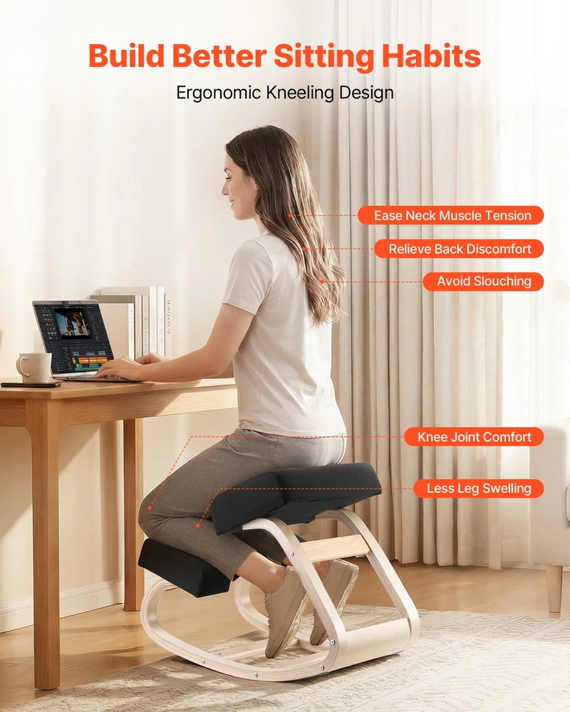 Ergonominė klūpėjimo kėdė su putų pagalvėle. medinis rėmas. apkrova iki 120 kg. nugarai ir kaklui. juoda