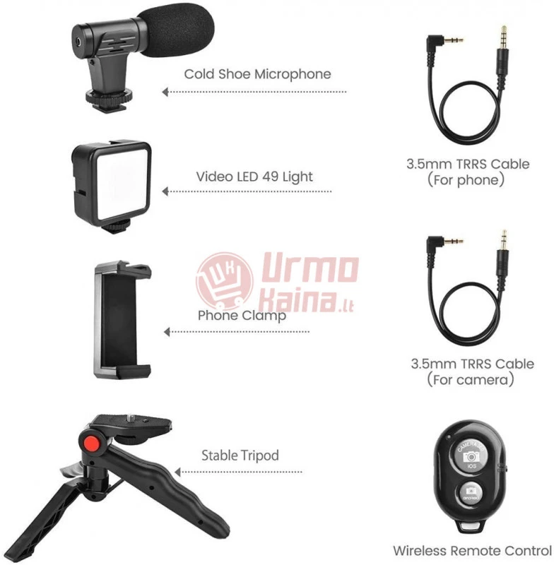 Mikroskopas Filmavimo rinkinys telefonui - mikrofonas trikojis ir blykstė AY-49