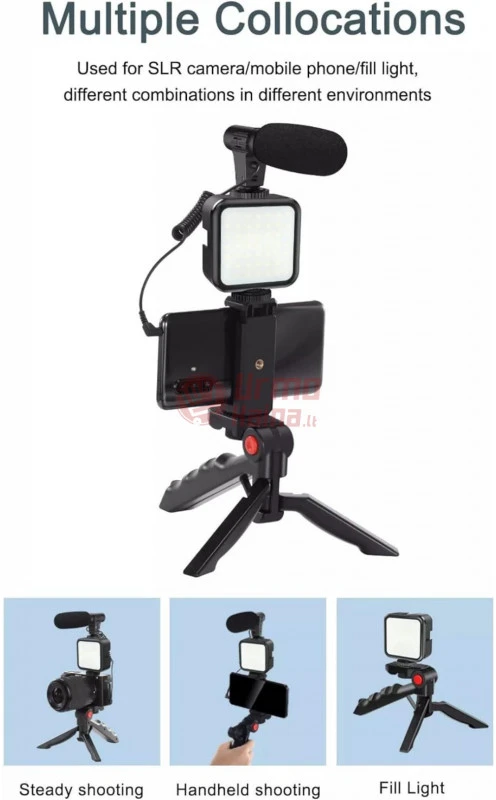 Mikroskopas Filmavimo rinkinys telefonui - mikrofonas trikojis ir blykstė AY-49
