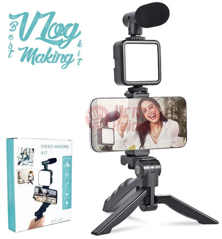 Mikroskopas Filmavimo rinkinys telefonui - mikrofonas trikojis ir blykstė AY-49