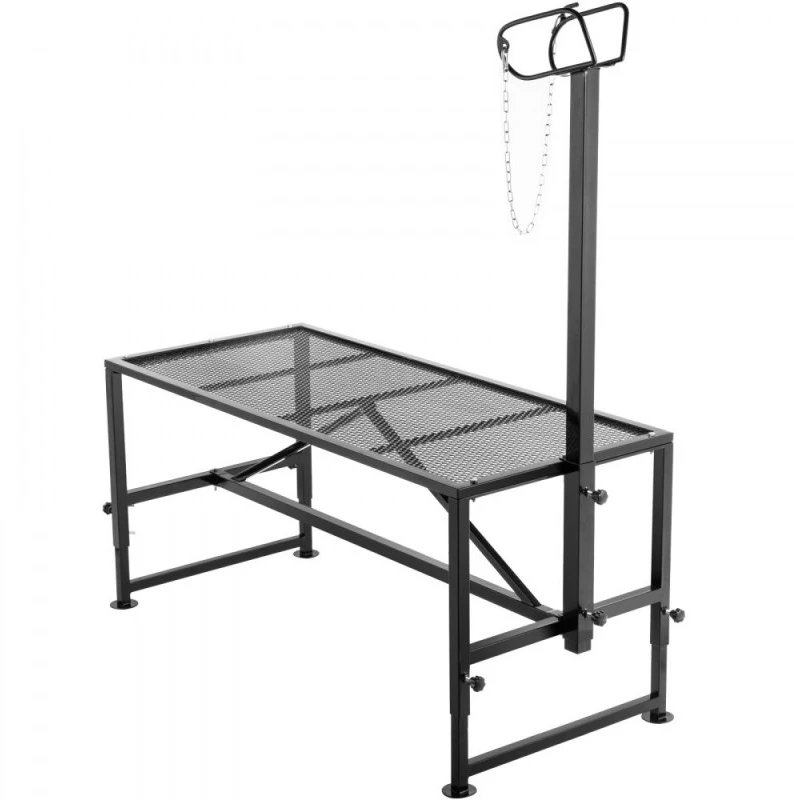 Galvijų ir ožkų kirpimo stovas su tiesiu galvos laikikliu 130x58 cm metalinis rėmas juodas