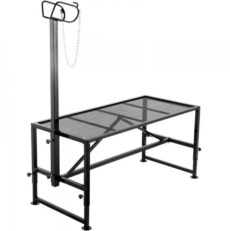 Galvijų ir ožkų kirpimo stovas su tiesiu galvos laikikliu 130x58 cm metalinis rėmas juodas