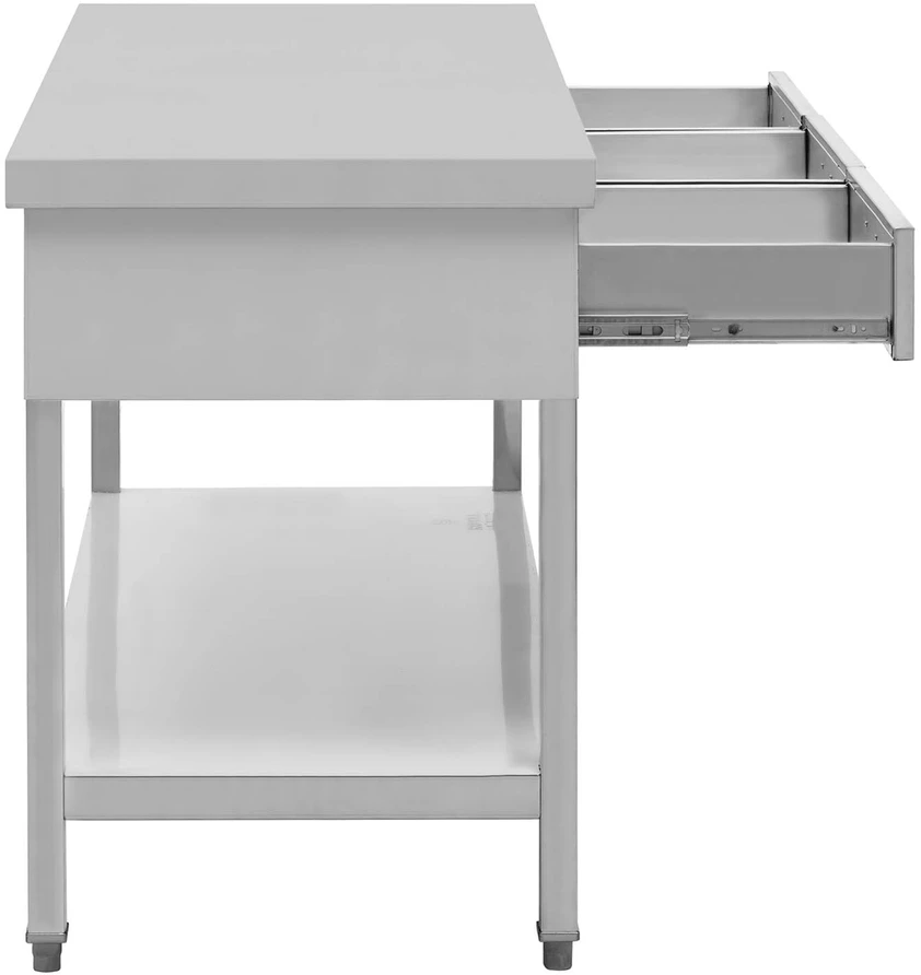 Gastronominis plieno darbo stalas su lentyna ir stalčiais 150 x 60 cm