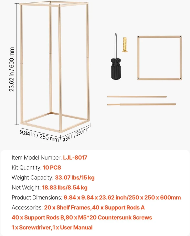 Gėlių stovas vestuvėms. 10 vnt.. 60 cm. paslėptas varžtas. kubinis stačiakampis