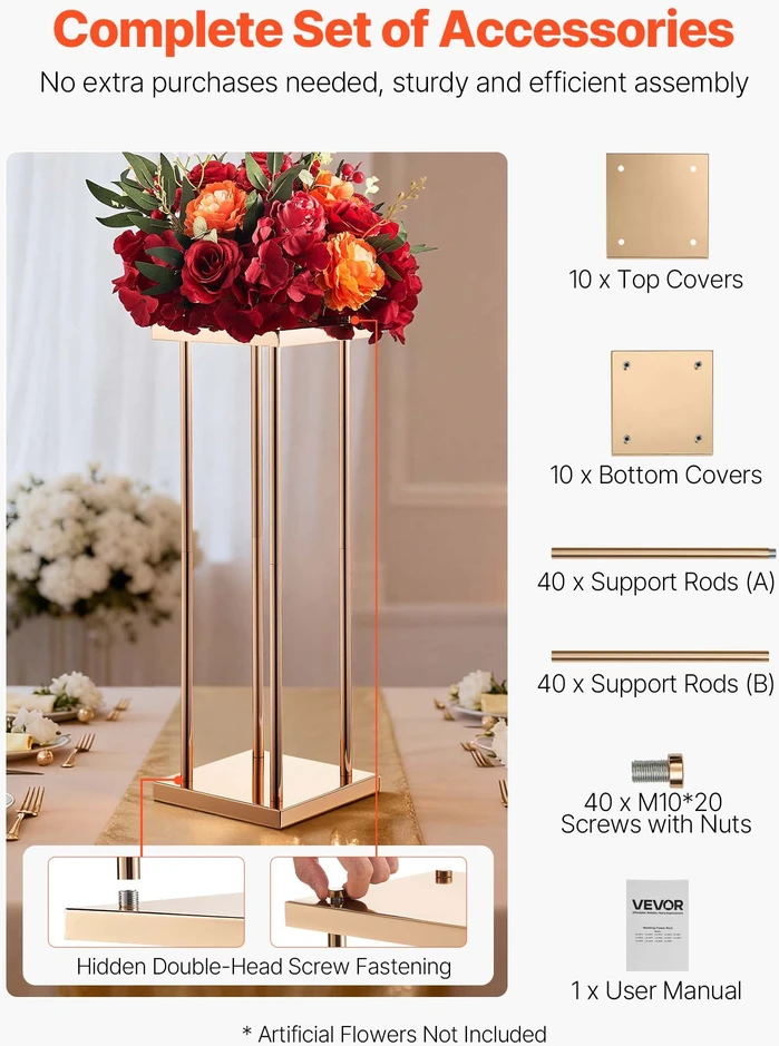 Gėlių stovas vestuvėms. 10 vnt.. 60 cm. metalo laminatas. kubinis cilindrinis