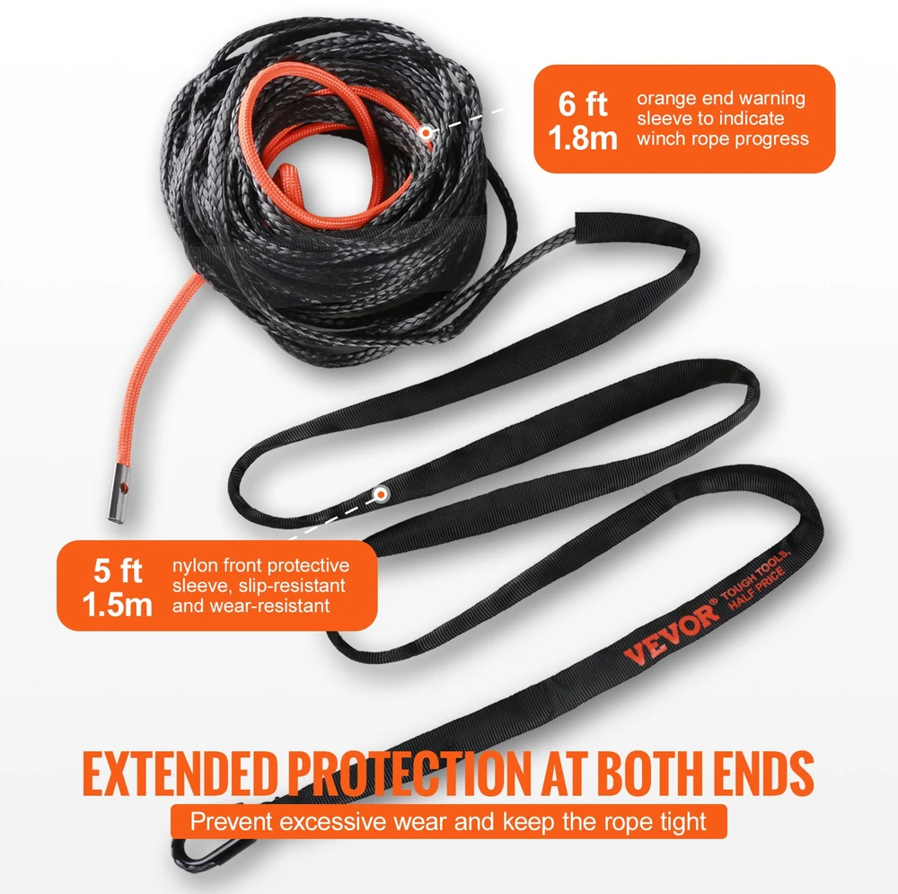 Gervės sintetinis lynas 9.5 mm x 25.9 m. stiprumas 117.9 kN. su kaltu kabliu