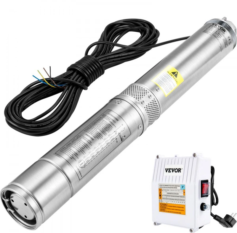Giliavandenis siurblys. 1100W. 190 l/min. 57 m kėlimo aukštis. 20 m laidas. su valdymo dėžute. skersmuo 102 mm