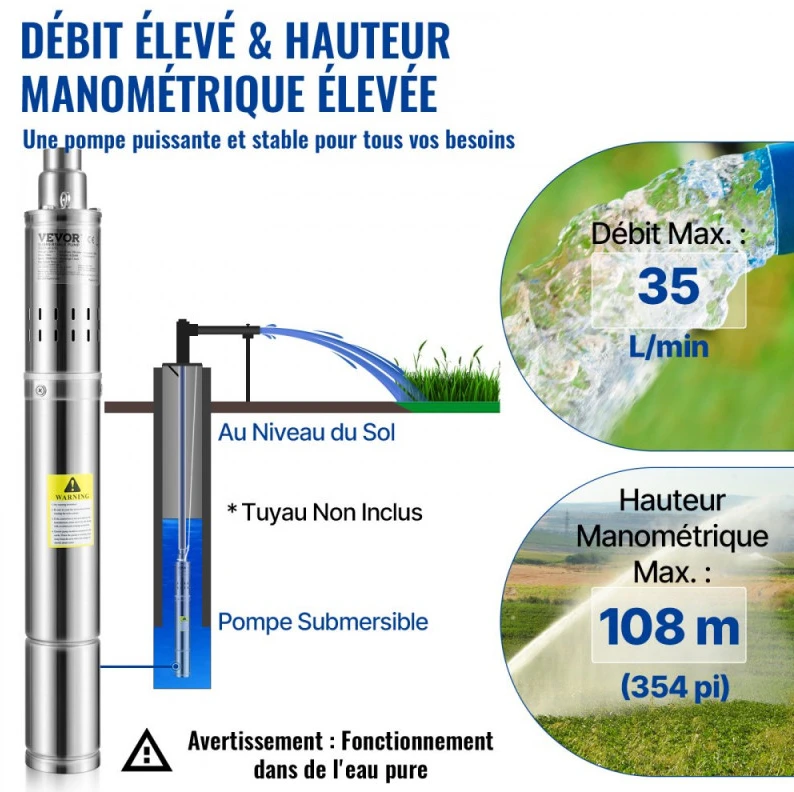 Giliavandenis siurblys 550W 35 l/min 108 m kėlimo aukštis 20 m laidas skersmuo 76 mm