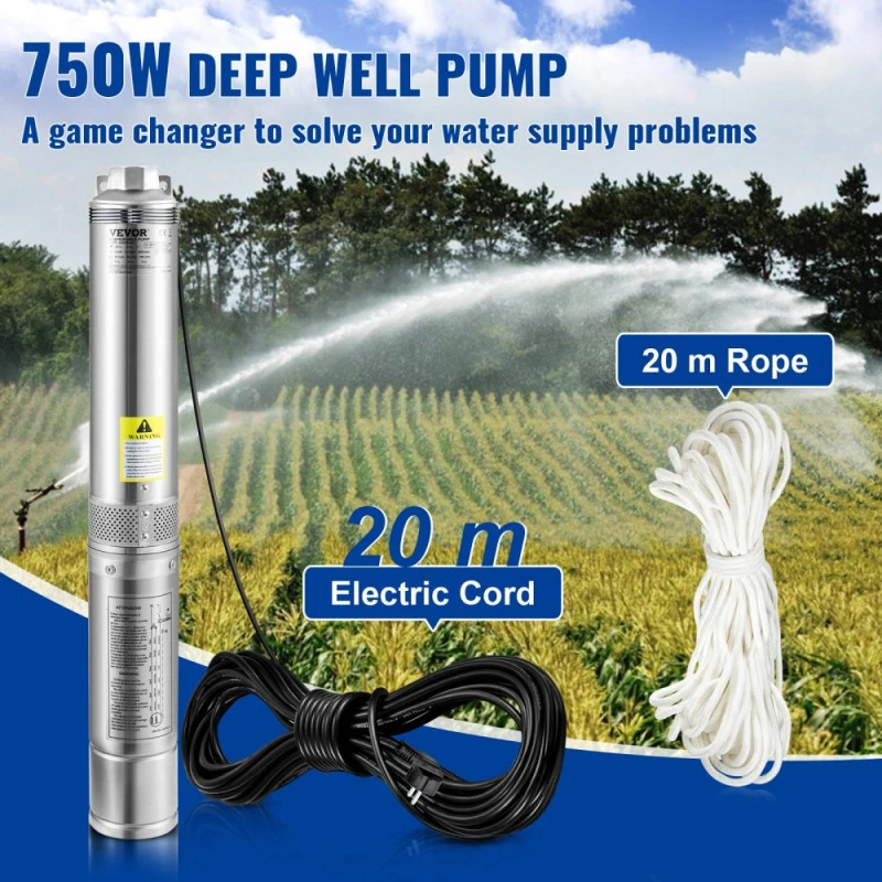 Giliavandenis siurblys. 750W. 100 l/min. 66 m kėlimo aukštis. 20 m laidas. skersmuo 76 mm