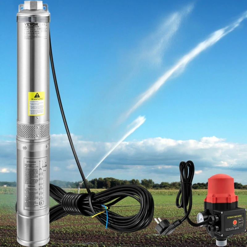 Giliavandenis siurblys su slėgio jungikliu. 750W. 105 l/min. 62 m kėlimo aukštis. 20 m laidas. skersmuo 89 mm