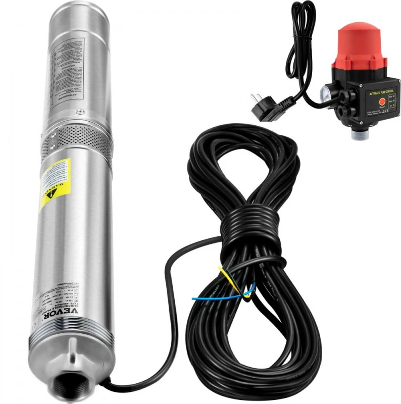 Giliavandenis siurblys su slėgio jungikliu. 750W. 105 l/min. 62 m kėlimo aukštis. 20 m laidas. skersmuo 89 mm
