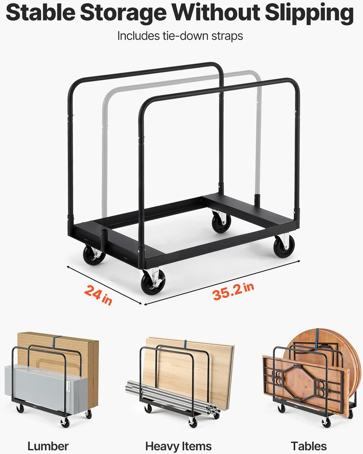 Gipso kartono plokščių vežimėlis. keliamoji galia 816 kg. plieno. su 12.5 mm ratukais ir 3 šoniniais turėklais