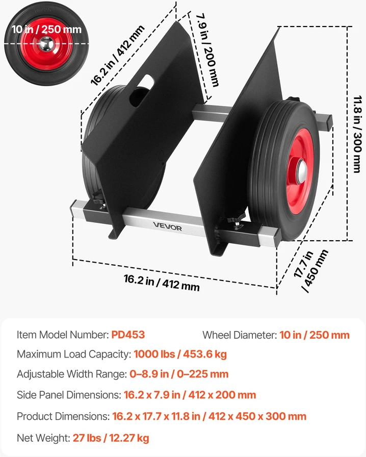 Gipso kartono plokščių vežimėlis. keliamoji galia 453.6kg. su 25 cm pasukamais ratukais. juodas
