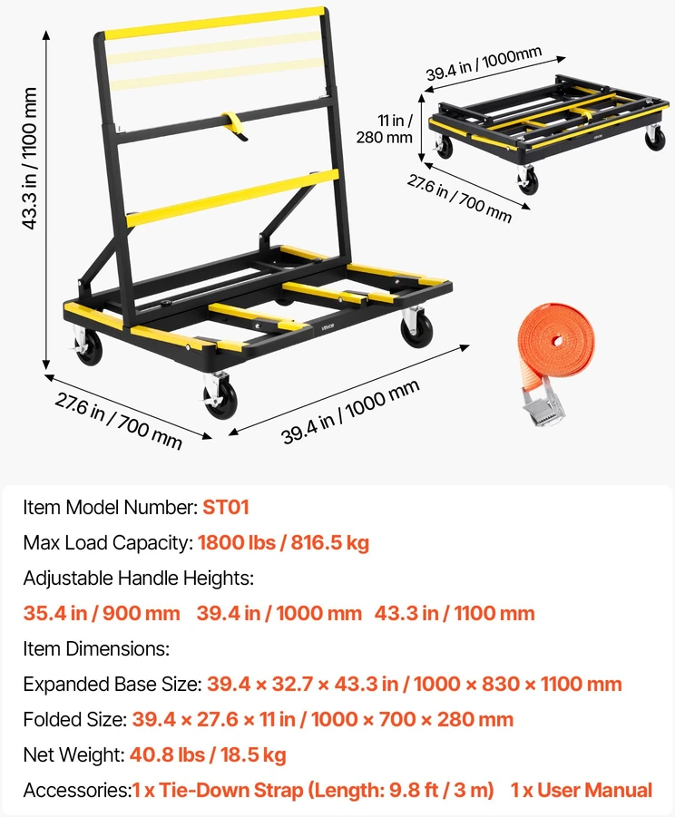 Gipso kartono plokščių vežimėlis. keliamoji galia 816 kg. su išskleidžiama platforma