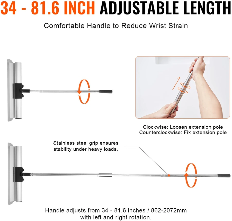Glaistymo ašmenų komplektas 254/406/610/813/1016 mm su ištraukiama 862-2072 mm rankena nerūdijančio plieno