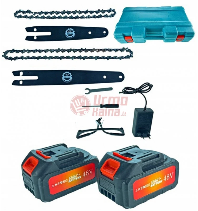 Grandininis pjūklas Akumuliatorinis grandininis genėjimo pjūklas su grandinės tepimu MEISTER MS-030 + 2 akumuliatoriai 6"+6" 850 W