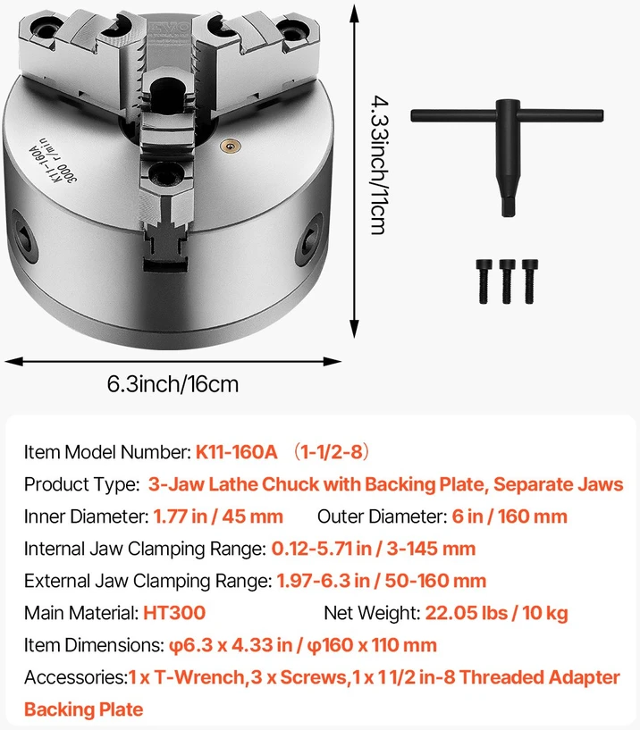 Griebtuvo plokštė tekinimo staklėms 3 žandai išorinis skersmuo 160mm