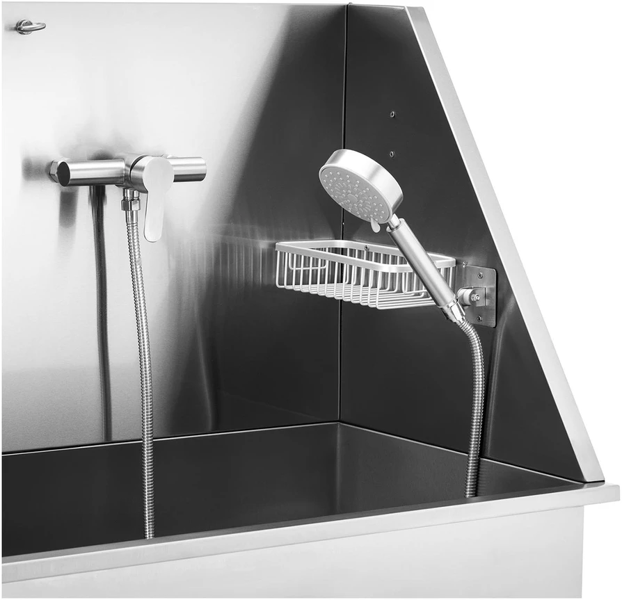 Groomingo vonia su rampa gyvūnams 122 x 56 x 142 cm sidabro spalva