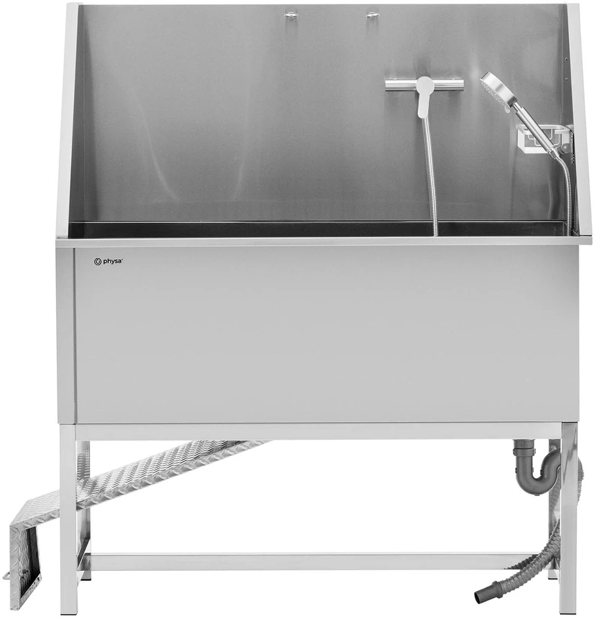 Groomingo vonia su rampa gyvūnams 122 x 56 x 142 cm sidabro spalva