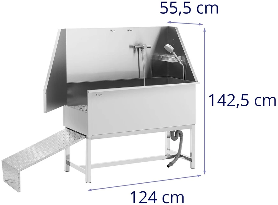 Groomingo vonia su rampa gyvūnams 122 x 56 x 142 cm sidabro spalva