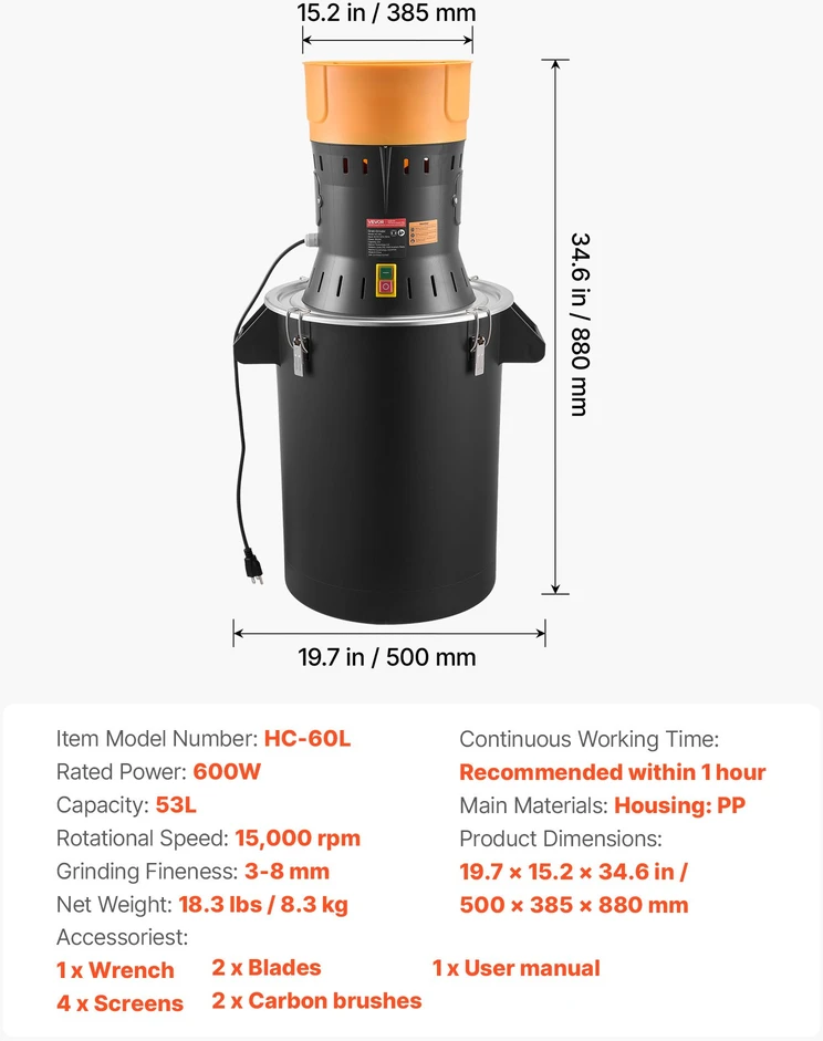 Grūdų / prieskonių malūnas 600 W talpa 53 l