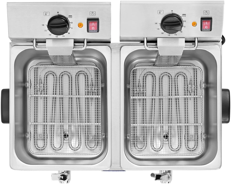 Gruzdintuvė Dviguba elektrinė gruzdintuvė su kranais ir termostatu 2x8L pilka