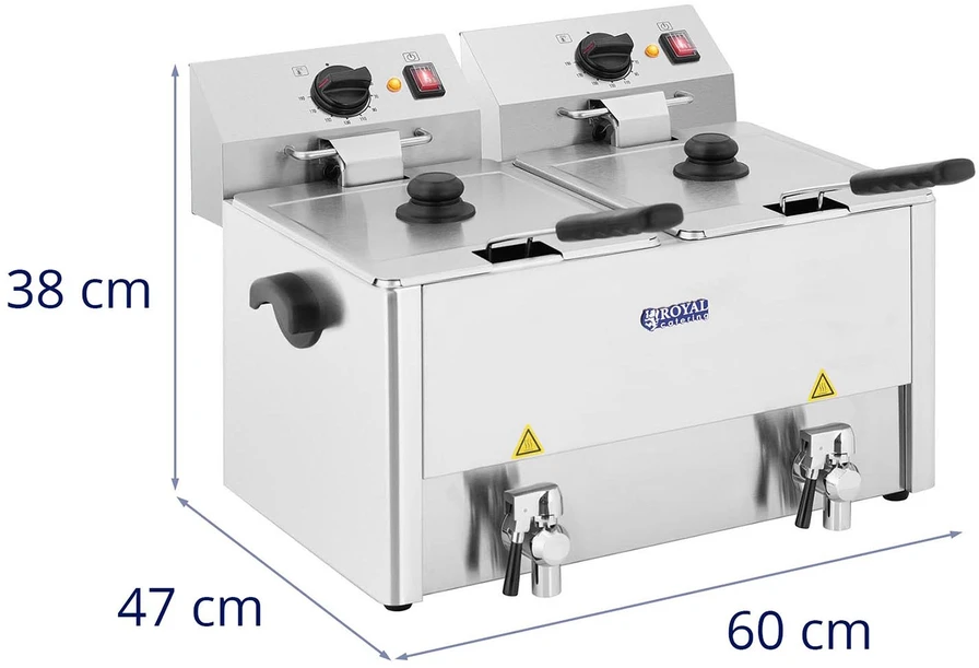 Gruzdintuvė Dviguba elektrinė gruzdintuvė su kranais ir termostatu 2x8L pilka