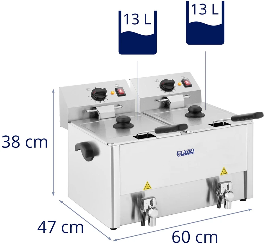 Gruzdintuvė Dviguba elektrinė gruzdintuvė su kranais ir termostatu 2x8L pilka