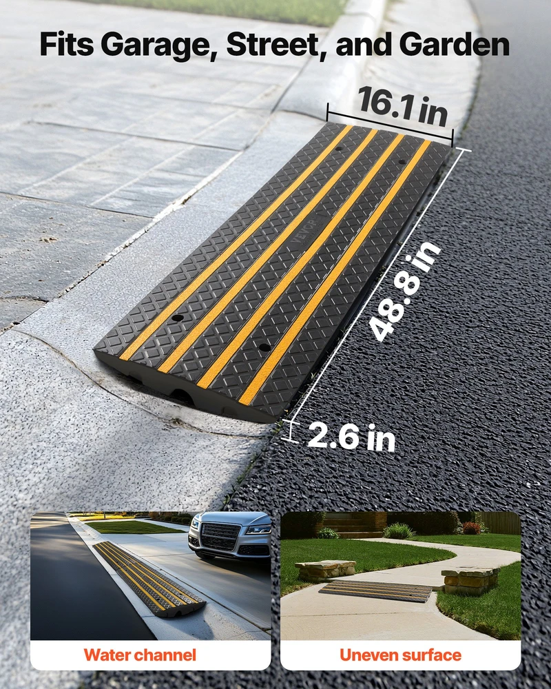 Guminė krovimo rampa šaligatviui. keliamoji galia 15 t. aukštis 66 mm. geltonos atšvaitinės juostos
