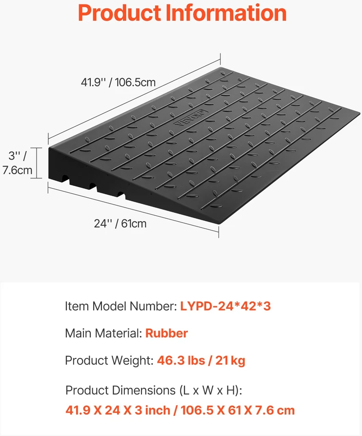 Guminė slenksčio rampa 3 col. aukščio. 3 kanalų kabelio dangtis. keliamoji galia 2200 lb
