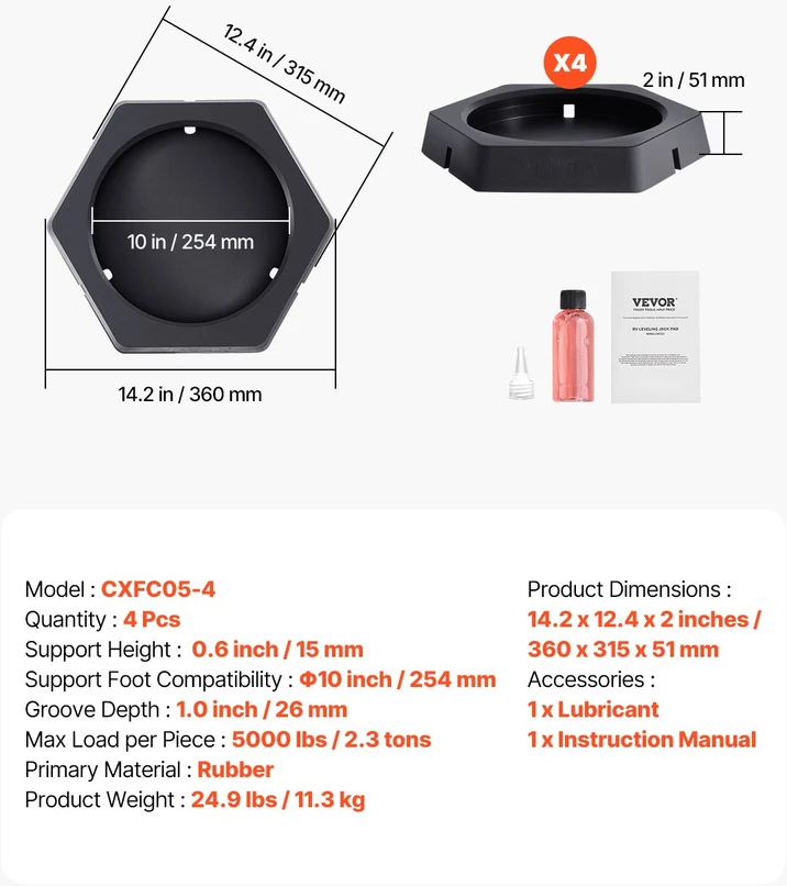 Guminės atraminės pagalvėlės priekabai 4 vnt.. kiekvienos galia 2.3 t. plotas 254 mm