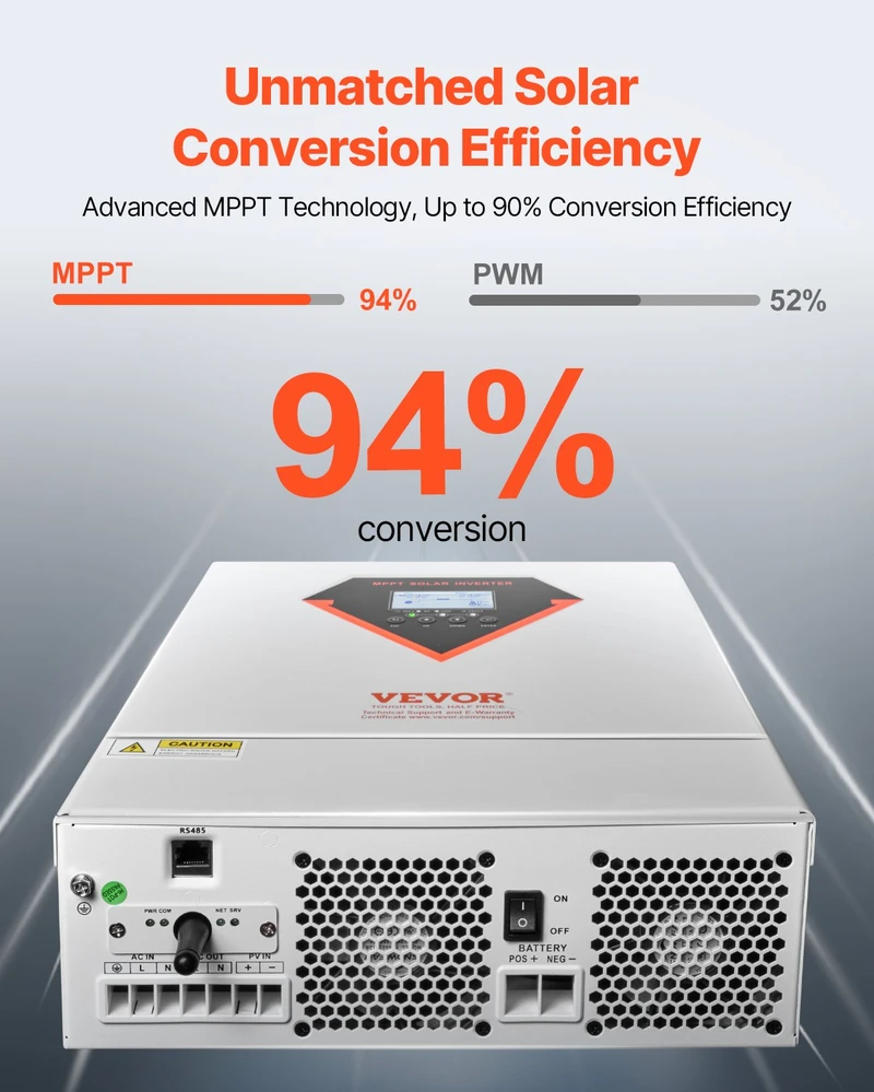Hibridinis saulės inverteris 3500W 24V DC į 230V AC su integruotu MPPT 100A reguliatoriumi