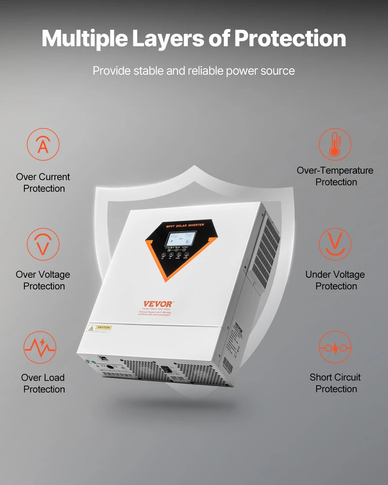 Hibridinis saulės inverteris 3500W 24V DC į 230V AC su integruotu MPPT 100A reguliatoriumi