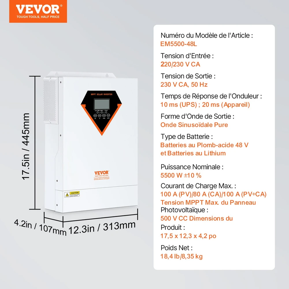 Hibridinis saulės inverteris 5500W 230V grynos sinusinės bangos su integruotu MPPT 100A reguliatoriumi