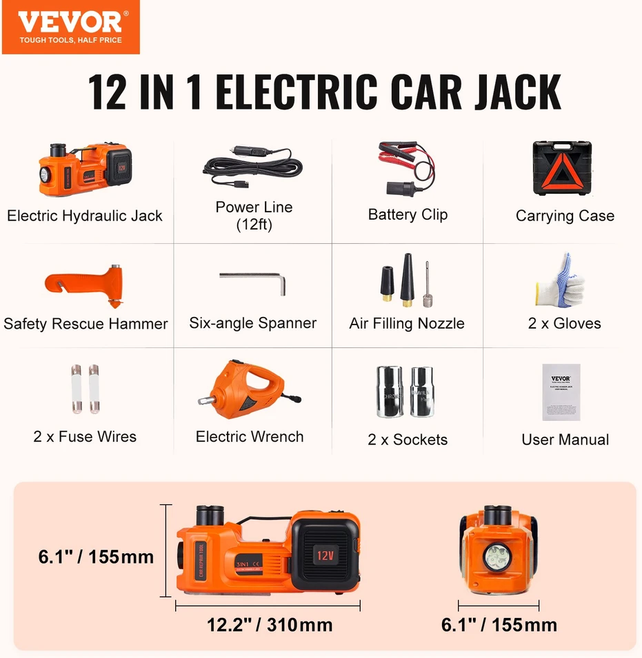 Hidraulinio keltuvo įrankių komplektas automobiliui apkrova 5 t 12V/180W/15A 10 bar