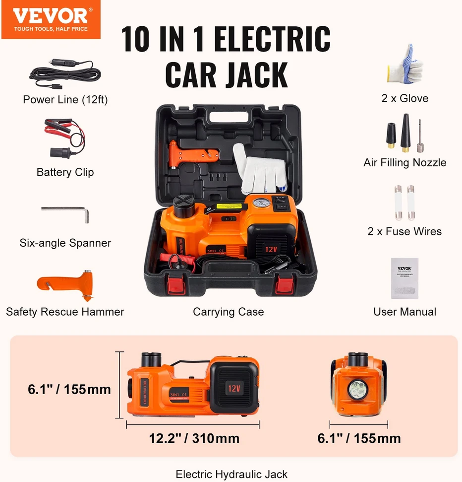 Hidraulinio keltuvo įrankių komplektas automobiliui apkrova 5 t 12V/180W/15A 10 bar