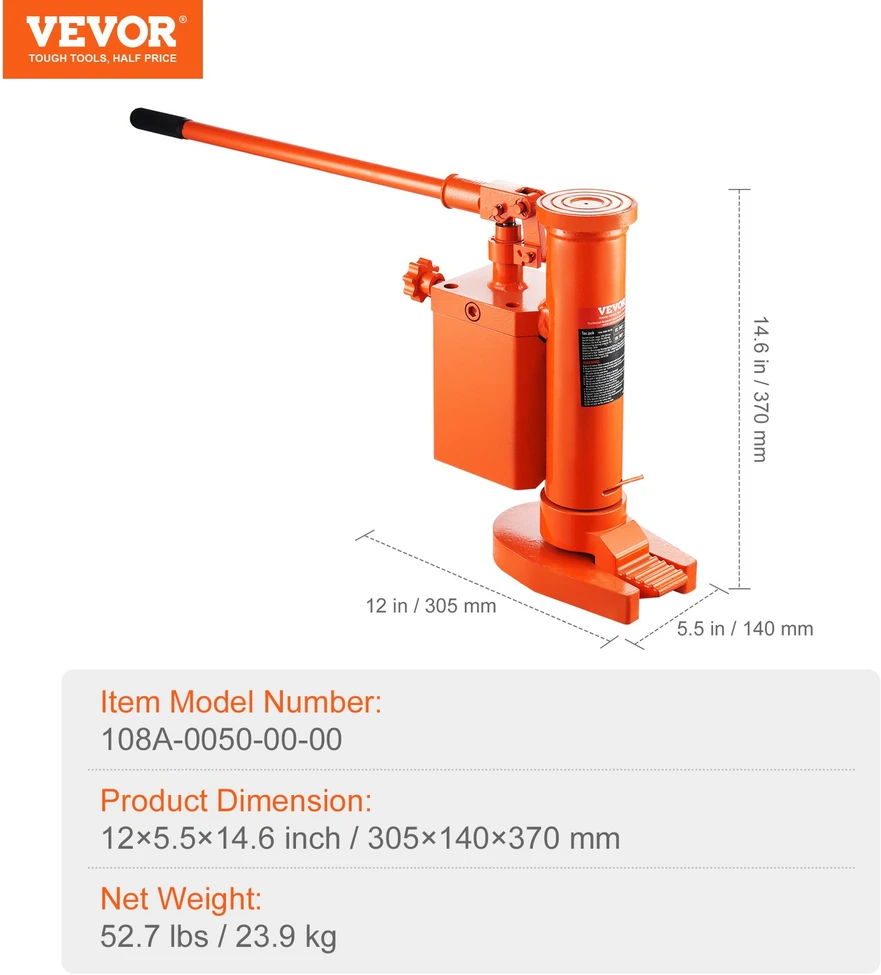 Hidraulinis keltuvas 305x140x370 mm 360° besisukantis 10 t viršuje / 5 t ant antgalio