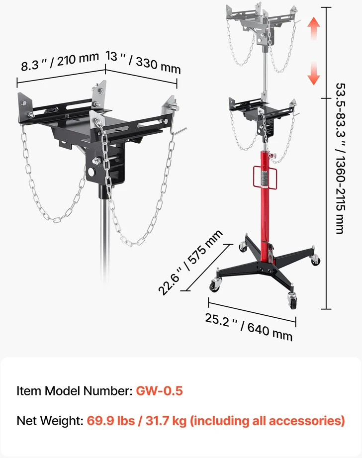 Hidraulinis keltuvas su pedalu apkrova 500 kg aukštis 1270-2020 mm