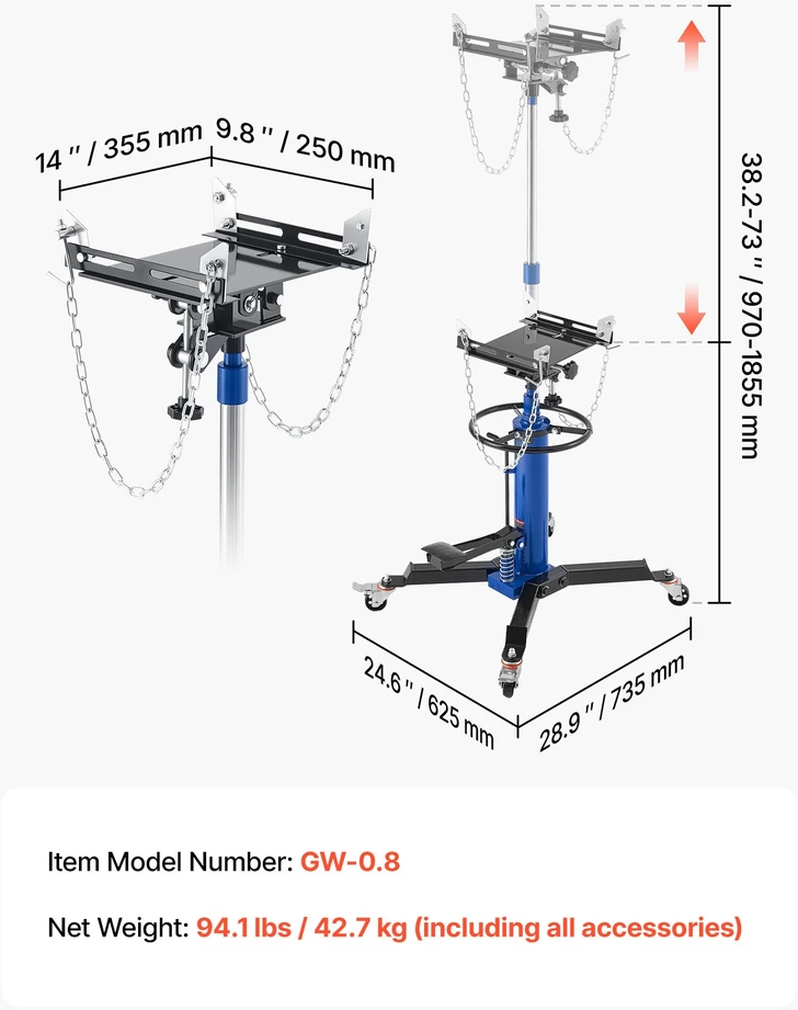 Hidraulinis keltuvas su pedalu apkrova 750 kg aukštis 880-1760 mm