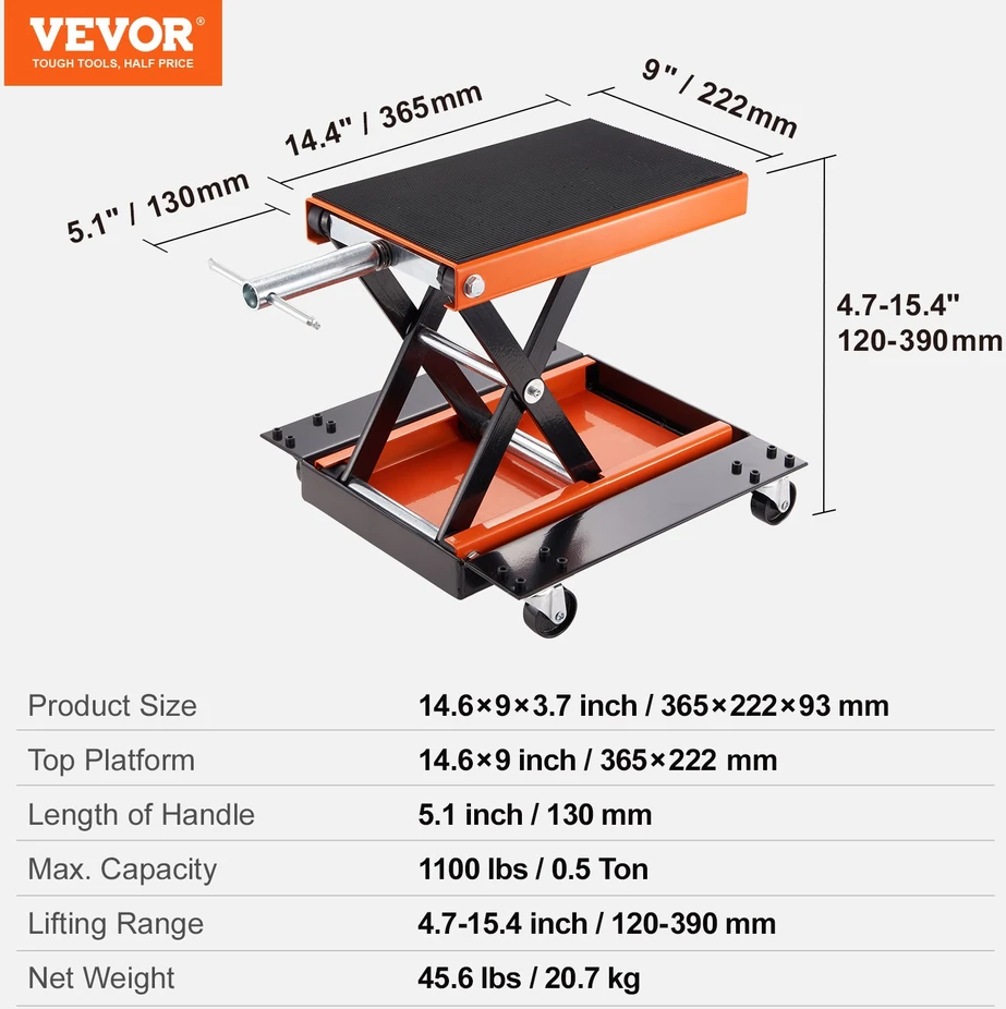 Hidraulinis žirklinis motociklo keltuvas. krovinys iki 500 kg. aukštis 12-39 cm